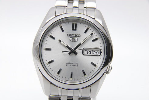 【 N MINT+ 】 Seiko 5 7S26-01V0 Day/Date Silver Dial 21 Jewels AT Watch from JAPAN